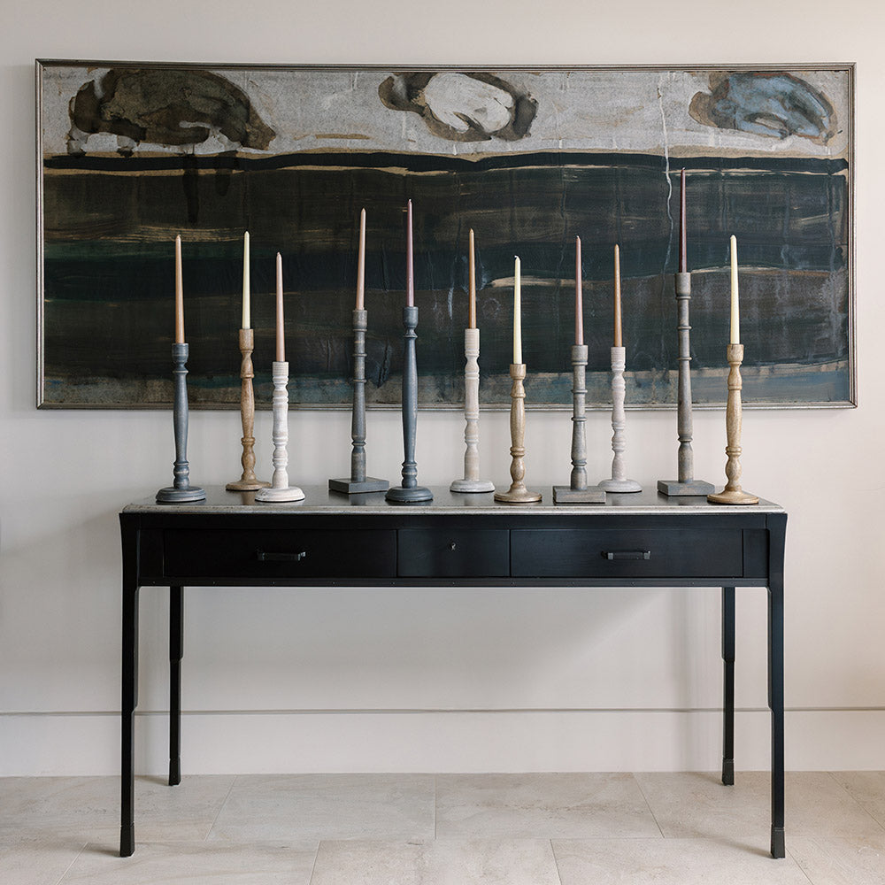Tapered Candle Holder, Grey Wood
